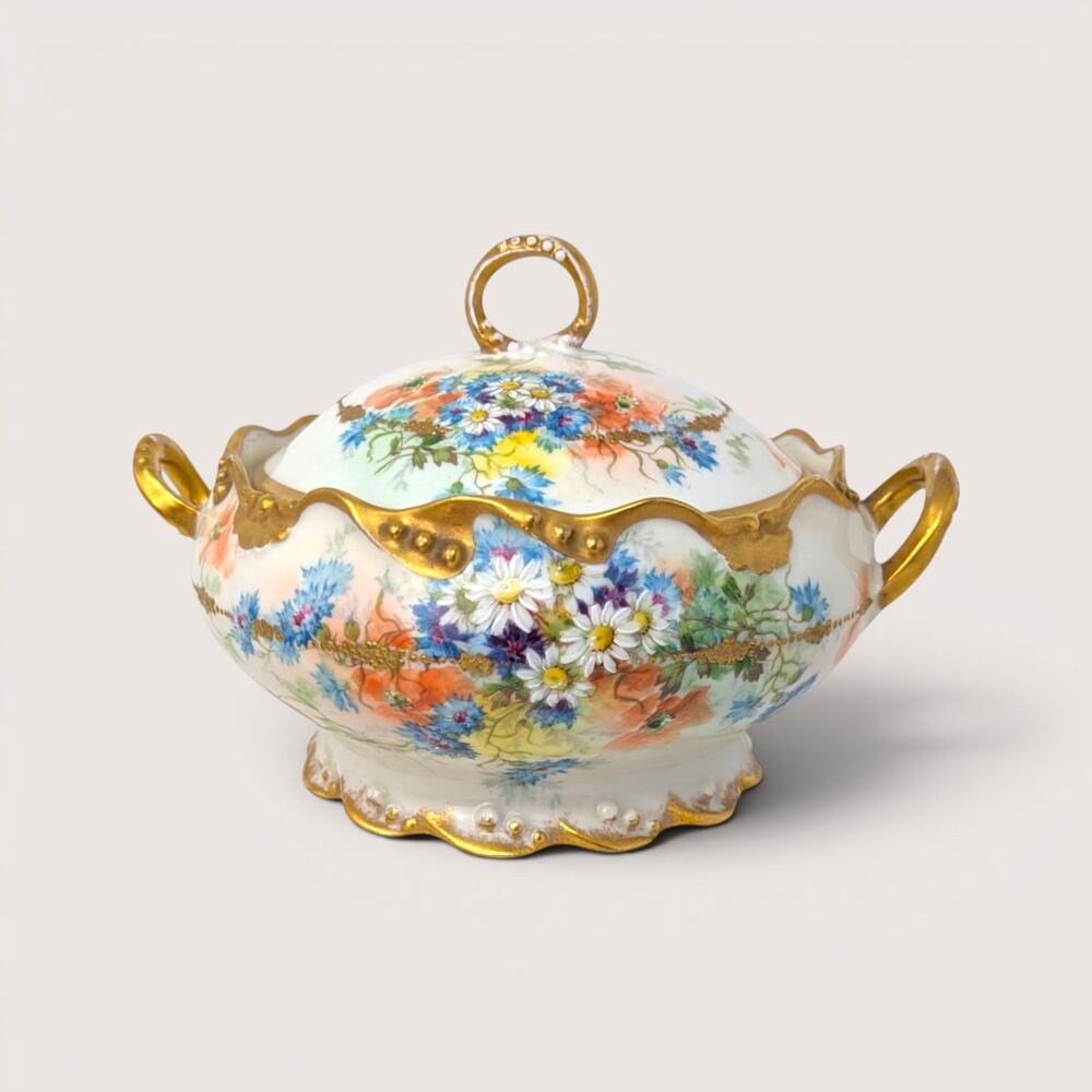 Antique Limoges Coronet Floral Porcelain Covered Tureen